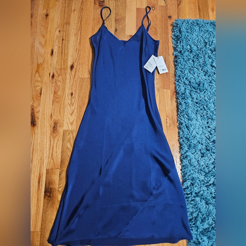NWT Knix satin slip dress or nightgown, x small, sapphire,  spaghetti straps